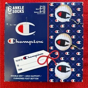 Champion Men's Athletic Ankle Socks - White with Black and Red Logo